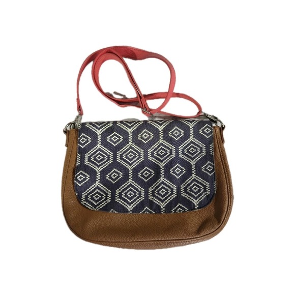 Thirty One Studio Classic Convertible Pebbled Leather Crossbody Bag Khaki Navy - Picture 1 of 6